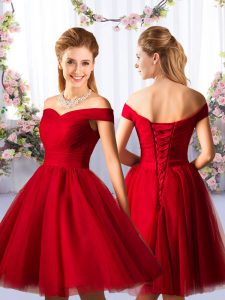 Best Selling Red Sleeveless Tulle Lace Up Bridesmaid Dresses for Prom and Party and Wedding Party