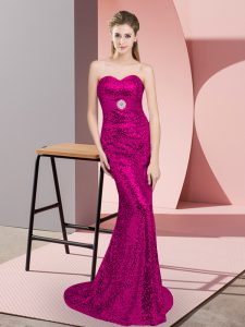 Fuchsia Sweetheart Neckline Belt Dress for Prom Sleeveless Lace Up