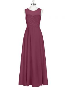 Burgundy Dress for Prom Prom and Party with Ruching Scoop Sleeveless Zipper