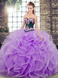 Captivating Sweetheart Sleeveless Sweep Train Lace Up Quince Ball Gowns Lavender Tulle