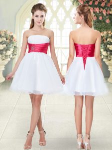 Graceful White Organza Lace Up Prom Party Dress Sleeveless Mini Length Beading