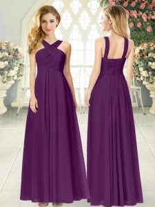 Decent Empire Dress for Prom Purple Straps Chiffon Sleeveless Floor Length Zipper