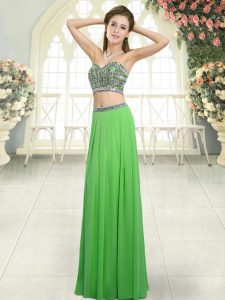 Sweetheart Sleeveless Homecoming Dress Floor Length Beading Green Chiffon