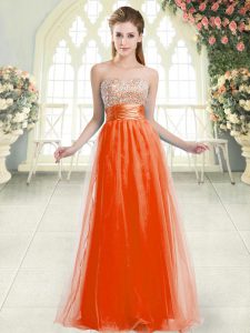 Custom Made Orange Red Sweetheart Lace Up Beading Prom Dress Sleeveless