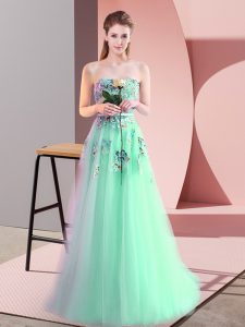 On Sale Floor Length A-line Sleeveless Apple Green Evening Dress Lace Up