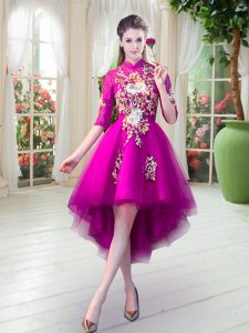Half Sleeves Appliques Zipper Prom Gown