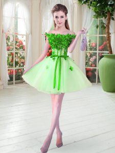 New Arrival Sleeveless Mini Length Beading and Appliques Lace Up Prom Party Dress with Apple Green