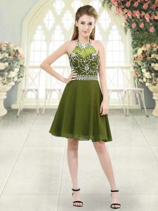Captivating Halter Top Sleeveless Zipper Prom Dresses Olive Green Chiffon