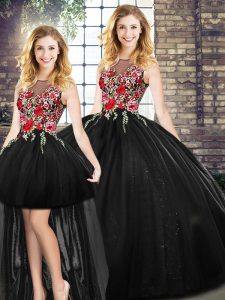 Free and Easy Black Zipper Quinceanera Gowns Embroidery Sleeveless Floor Length