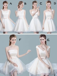 Tulle Scoop Sleeveless Lace Up Lace and Bowknot Quinceanera Court of Honor Dress in White