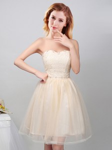 Champagne Sweetheart Lace Up Lace and Appliques Wedding Party Dress Sleeveless