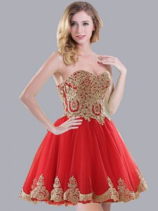 Glorious A-line Quinceanera Dama Dress Red Sweetheart Tulle Sleeveless Mini Length Lace Up