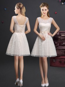 Inexpensive Scoop Champagne Sleeveless Lace and Appliques Knee Length Damas Dress