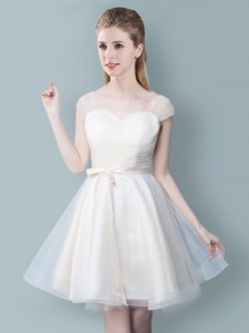 Trendy Straps Cap Sleeves Zipper Knee Length Ruching and Bowknot Bridesmaid Dress