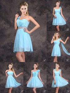 Clearance Sequins Baby Blue Sleeveless Chiffon Zipper Bridesmaid Dresses for Prom and Party and Wedding Party