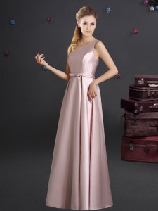 Floor Length Pink Quinceanera Court Dresses One Shoulder Sleeveless Zipper