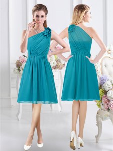 Delicate One Shoulder Sleeveless Ruffles and Ruching Side Zipper Bridesmaid Gown