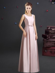 Top Selling Square Floor Length Pink Vestidos de Damas Elastic Woven Satin Sleeveless Bowknot