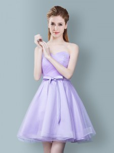 Free and Easy Lavender Dama Dress for Quinceanera Prom and Party and Wedding Party and For with Ruching and Bowknot Sweetheart Sleeveless Zipper