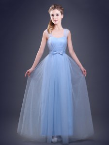 Wonderful Straps Sleeveless Tulle Quinceanera Dama Dress Ruching and Bowknot Lace Up