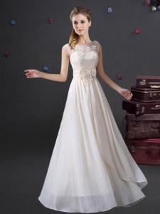Fantastic Scoop Sleeveless Chiffon Bridesmaid Dress Lace and Appliques and Bowknot Zipper
