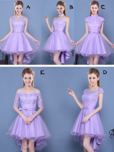Shining High Low A-line Sleeveless Lavender Bridesmaid Dresses Lace Up