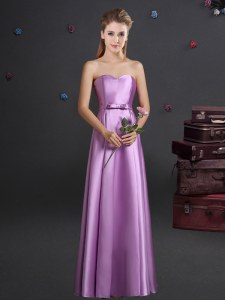 Pretty Lilac Empire Elastic Woven Satin Sweetheart Sleeveless Bowknot Floor Length Zipper Wedding Party Dress