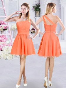 Decent One Shoulder Chiffon Sleeveless Mini Length Wedding Guest Dresses and Ruching
