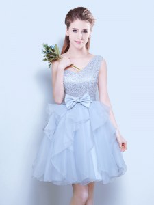 Custom Made Grey Court Dresses for Sweet 16 Prom and Party and Wedding Party and For with Lace and Ruffles and Bowknot One Shoulder Sleeveless Lace Up
