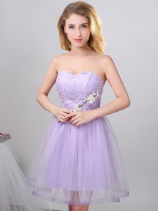 Sweetheart Sleeveless Dama Dress for Quinceanera Knee Length Beading Lavender Tulle