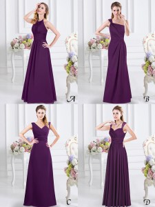 Custom Made Halter Top Purple Chiffon Lace Up Wedding Guest Dresses Sleeveless Floor Length Lace and Ruching