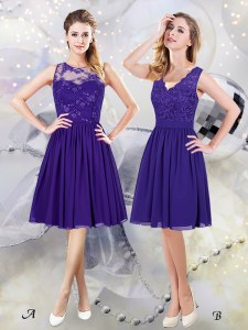 Scoop See Through Purple Scalloped Zipper Lace and Appliques Damas Dress Sleeveless