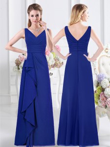 V-neck Sleeveless Zipper Wedding Party Dress Royal Blue Chiffon