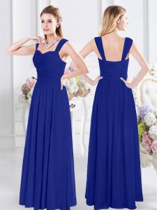 Fashionable Straps Sleeveless Zipper Floor Length Ruching Damas Dress