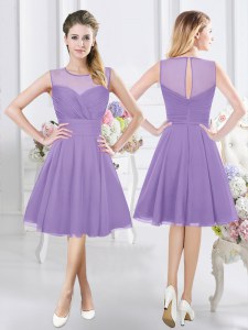 Great Scoop Lavender Chiffon Zipper Quinceanera Court Dresses Sleeveless Knee Length Ruching