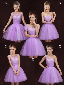 Modern Scoop Mini Length A-line Sleeveless Lilac Court Dresses for Sweet 16 Lace Up