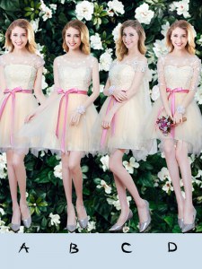 Admirable Scoop Champagne Sleeveless Tulle Lace Up Wedding Guest Dresses for Prom and Party and Wedding Party