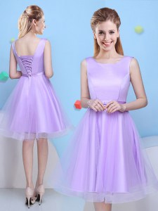 Lavender Scoop Lace Up Bowknot Bridesmaids Dress Sleeveless