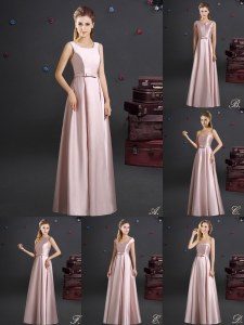 Square Pink Sleeveless Floor Length Bowknot Zipper Wedding Party Dress