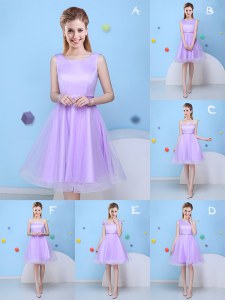 Fantastic Scoop Tulle Sleeveless Knee Length Quinceanera Court of Honor Dress and Bowknot