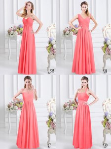 Watermelon Red Sleeveless Chiffon Zipper Quinceanera Dama Dress for Prom and Party and Wedding Party