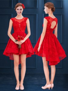 Smart Lace Scoop Sleeveless Lace Up Lace Court Dresses for Sweet 16 in Red