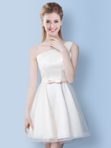 White One Shoulder Neckline Bowknot Bridesmaid Dress Sleeveless Lace Up