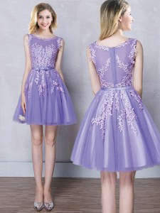 Amazing Scoop Mini Length A-line Sleeveless Lavender Damas Dress Zipper