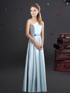 Luxury One Shoulder Empire Sleeveless Light Blue Bridesmaids Dress Zipper