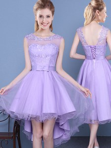 Exquisite Scoop Sleeveless Organza Bridesmaid Dresses Lace Lace Up