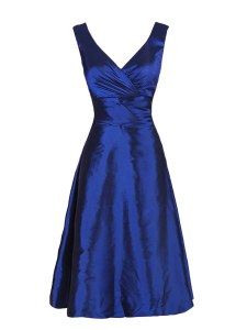 Navy Blue Sleeveless Knee Length Sashes ribbons Zipper Prom Party Dress