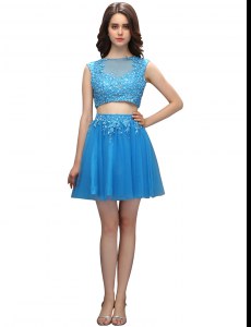 Popular Baby Blue Sleeveless Tulle Zipper Dress Like A Star for Prom and Party