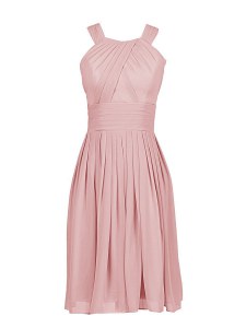 Pleated Column/Sheath Prom Dress Pink Scoop Chiffon Sleeveless Knee Length Zipper