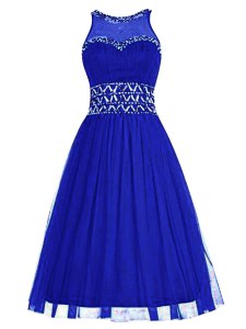 Free and Easy Scoop Sleeveless Zipper Evening Dress Royal Blue Tulle